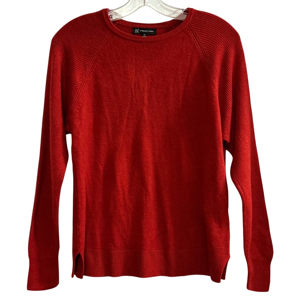 INC International Concepts Red Crew Neck Raglan‎ Sleeve Pullover Sweater Medium